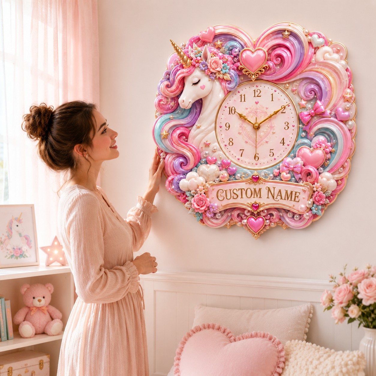 Personalized unicorn wall clock — personalized with a custom name