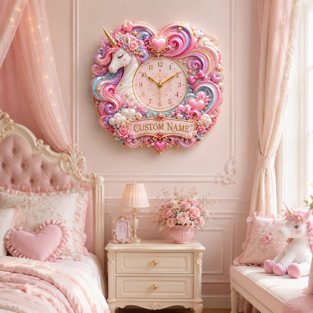 Personalized unicorn wall clock — personalized with a custom name