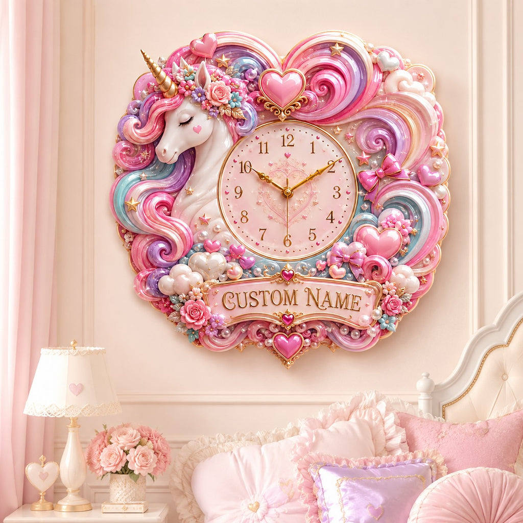 Personalized unicorn wall clock — personalized with a custom name