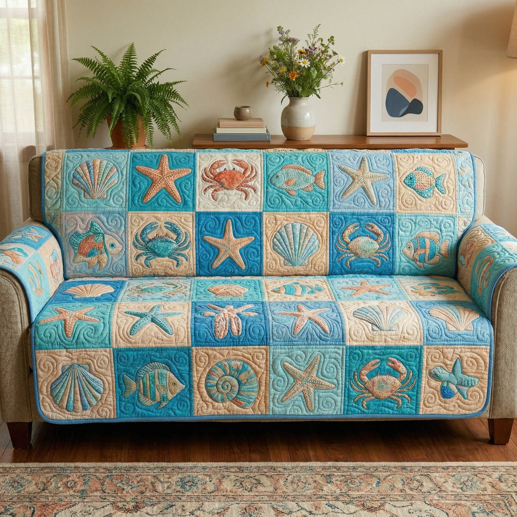 Crabs and Starfish in Ocean Tiles Sofa Cover