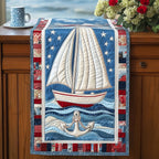 Sailboat and Anchor on Flag Stripes Table Runner