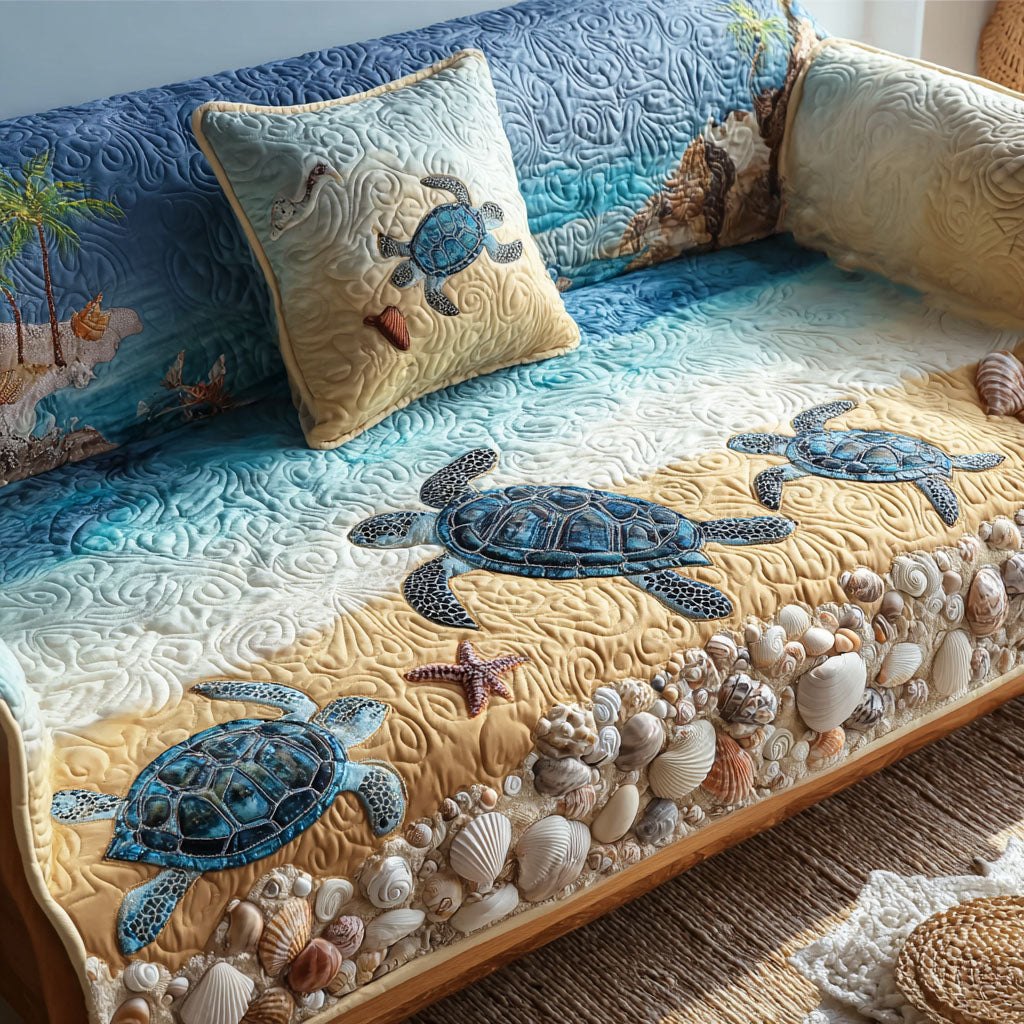 Sea Turtles Over Shell Sand Sofa Cover