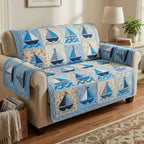 Little Sailboats in Cream Blocks Sofa Cover