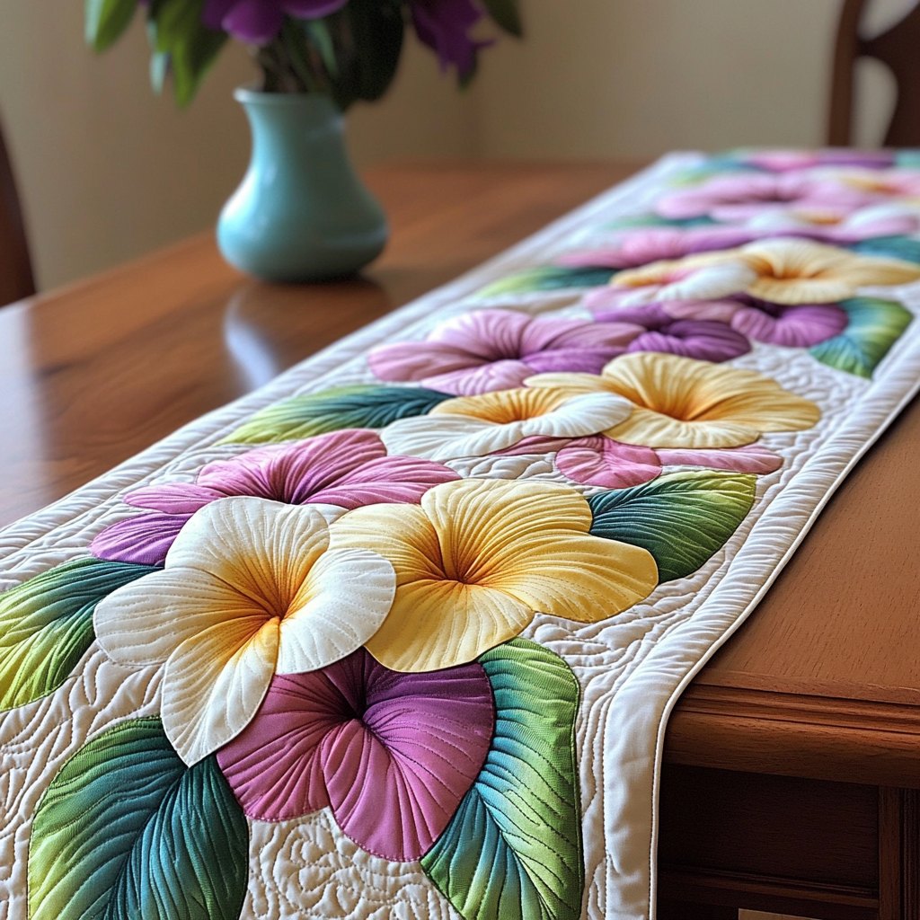 Pink and Cream Plumeria Table Runner