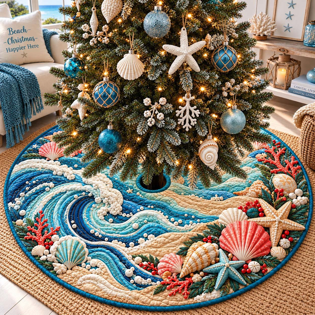 Coastal Christmas Waves Christmas Tree Skirt