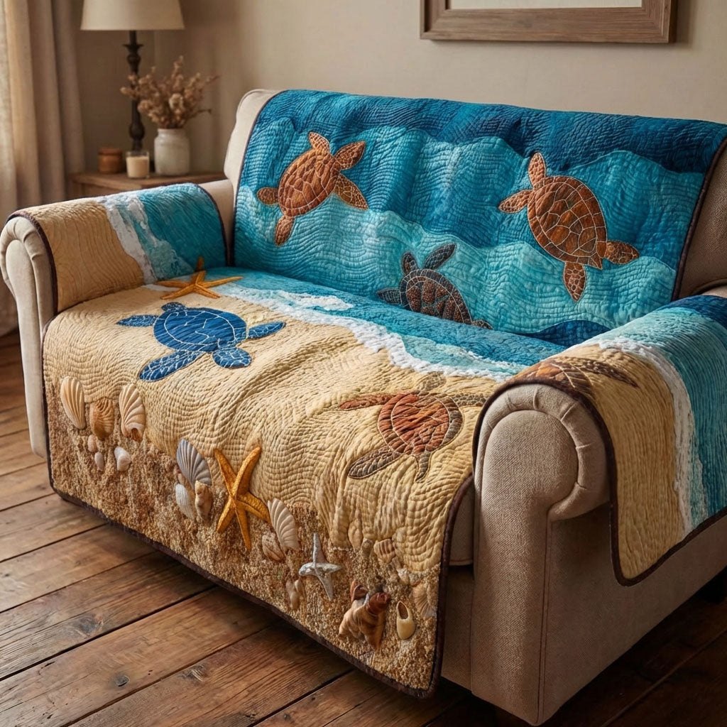 Turtles and Starfish on Warm Sand Sofa Cover