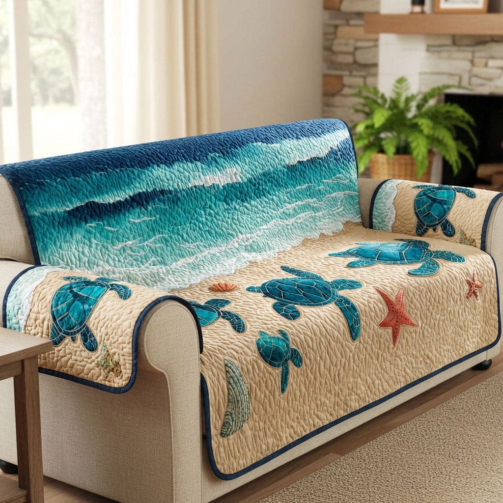 Turtles Crossing the Turquoise Surf Sofa Cover