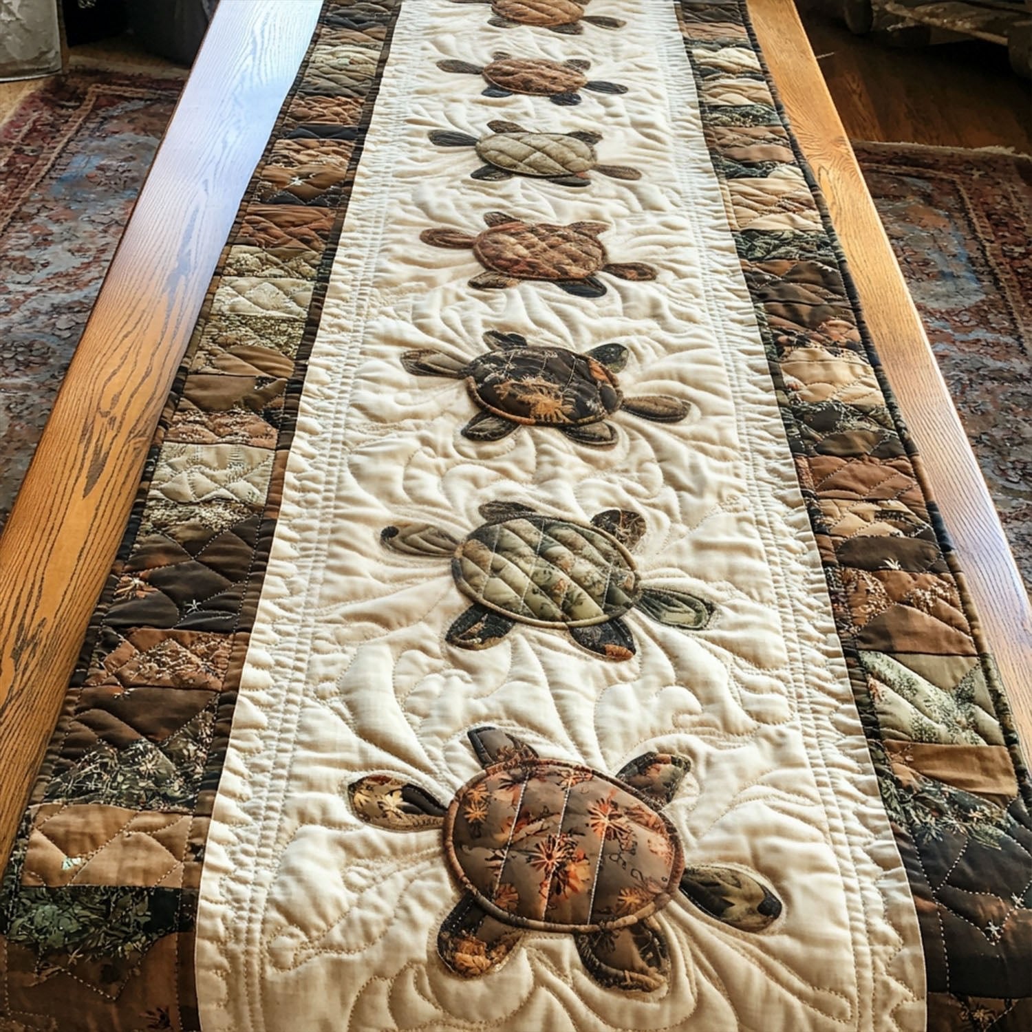 Brown Turtles on Cream Table Runner