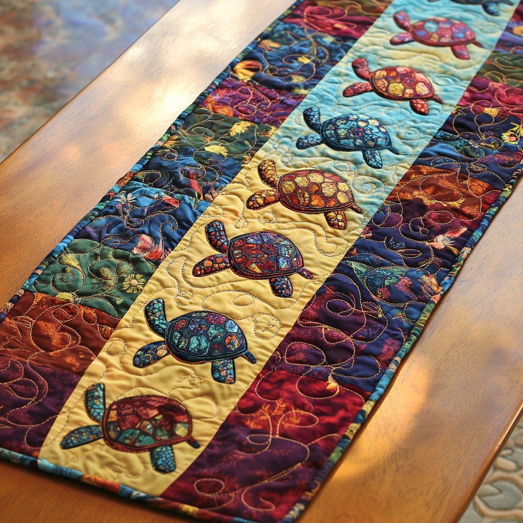 Turtles on Colorful Stripes Table Runner