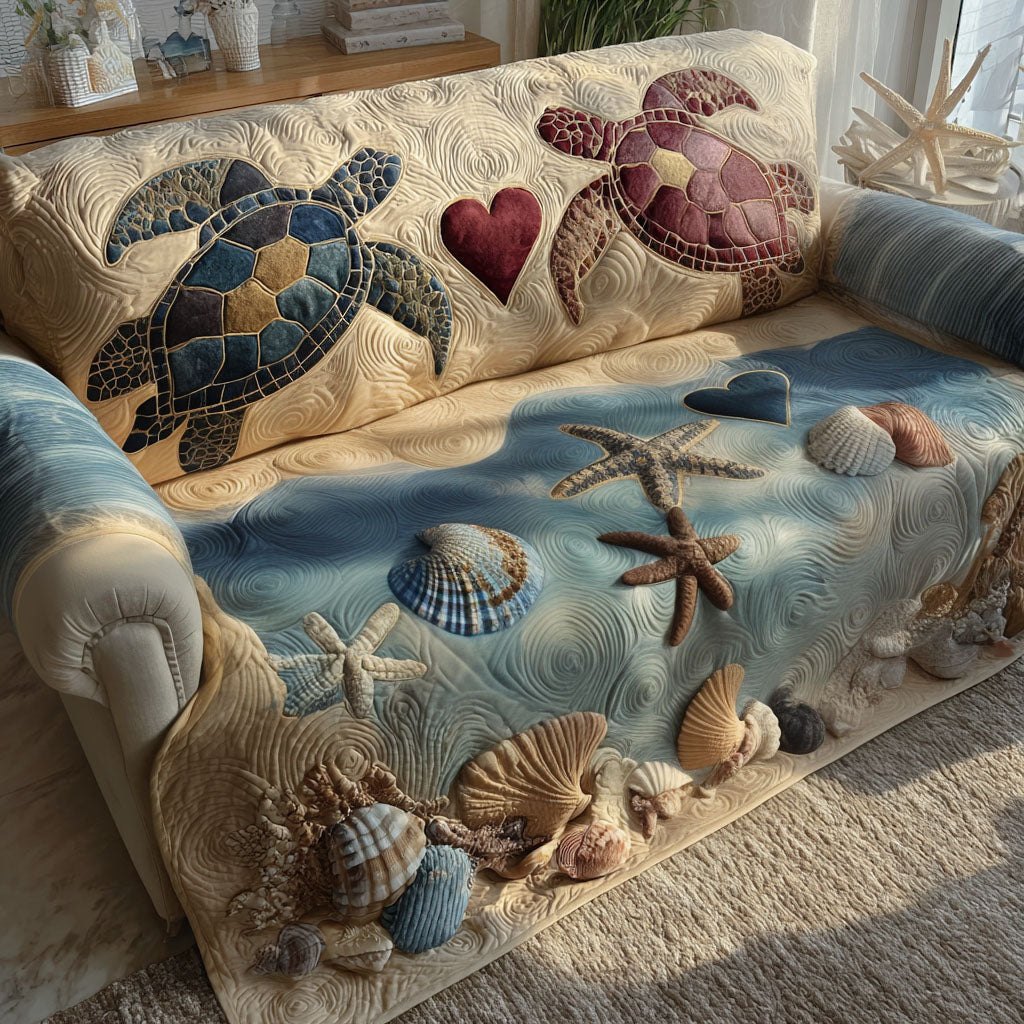 Coastal Heart Turtles Sofa Cover
