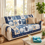Navy and White Coastal Motif Blocks Sofa Cover