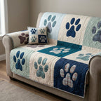 Coastal Plaid Paws Sofa Cover