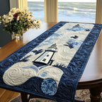 White Lighthouse on Navy Waves Table Runner
