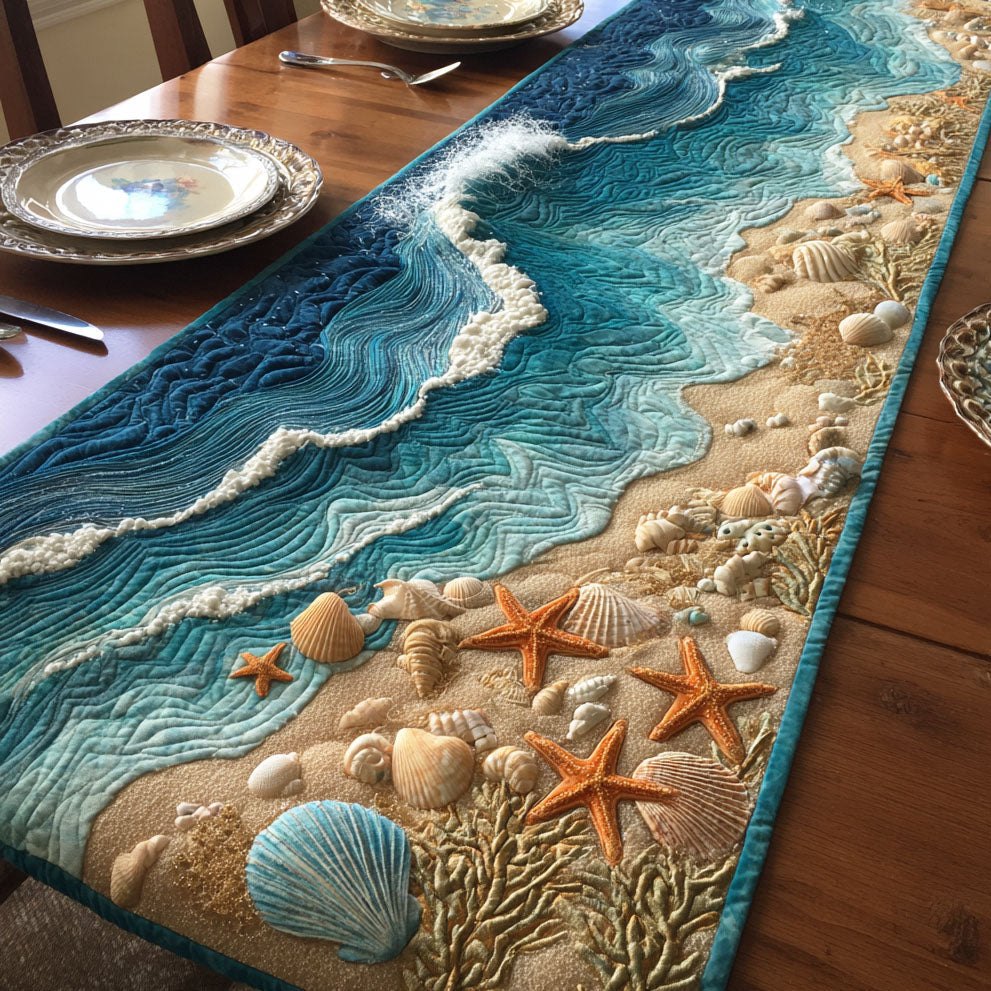Seashells at the Turquoise Tide Line Table Runner