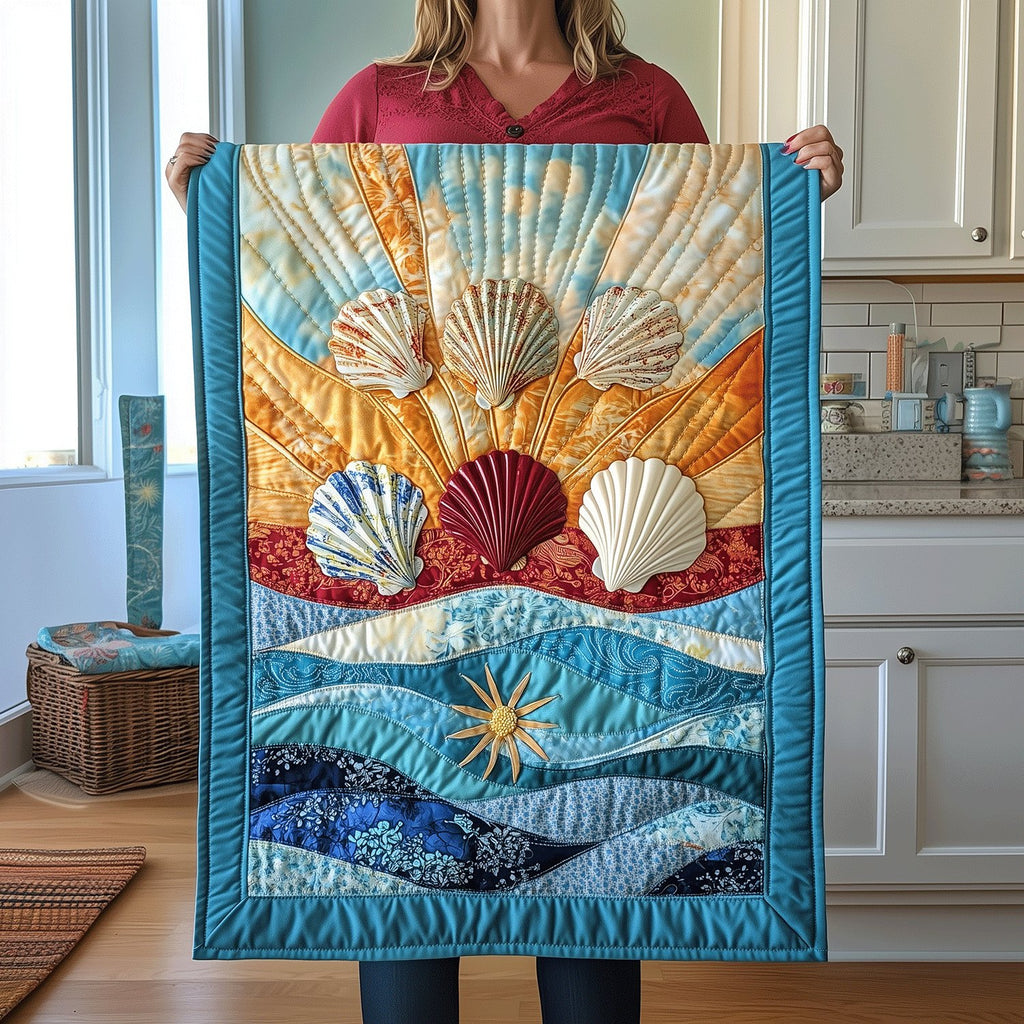 Shells Under a Golden Sunburst Table Runner