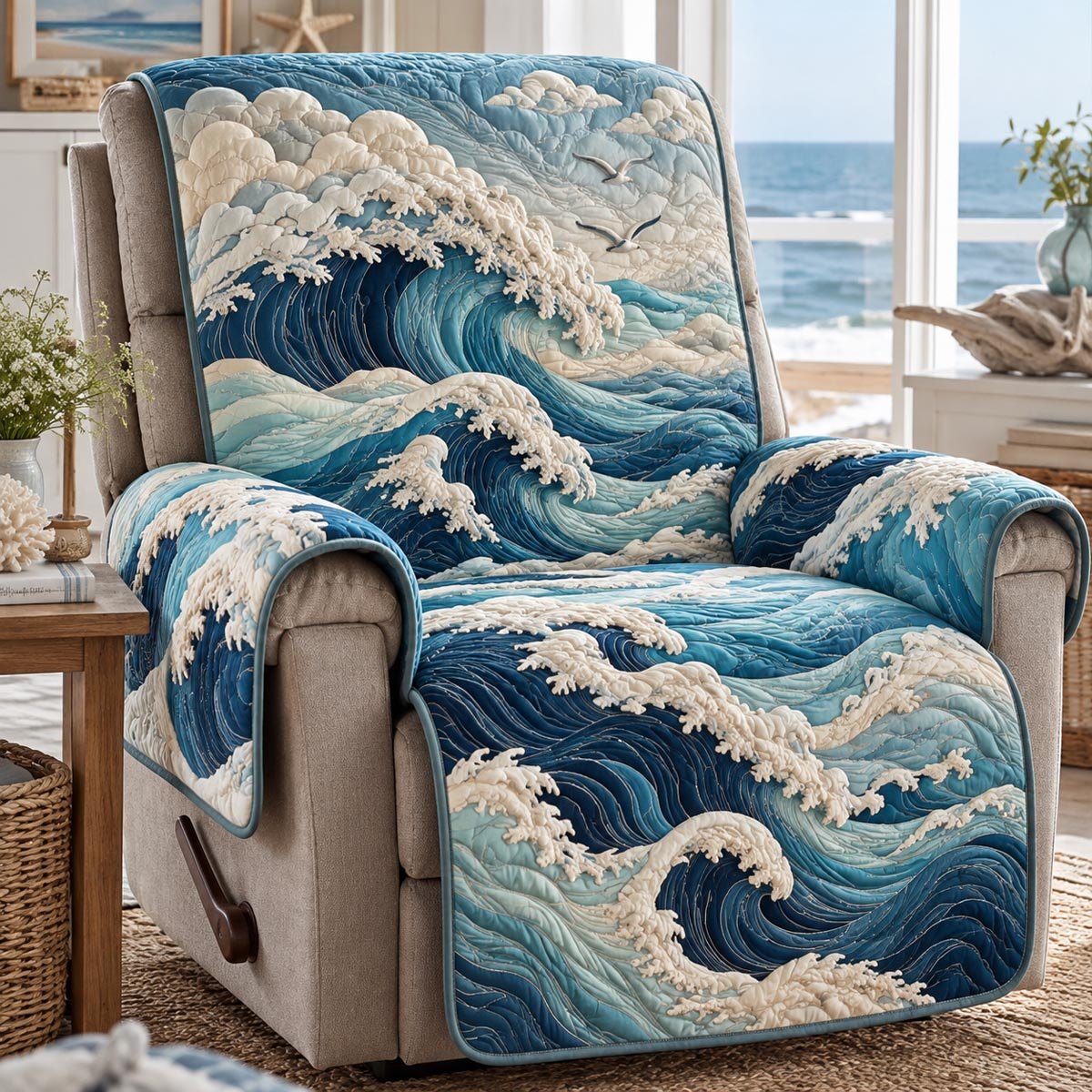 Coastal Wave Crest Sofa Cover