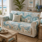 Seashells on Pale Blue Waves Sofa Cover