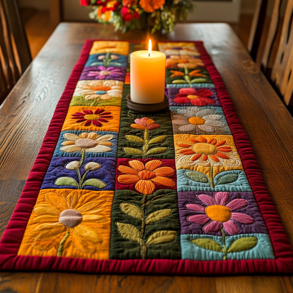 Bright Flower Blocks in Patchwork Table Runner