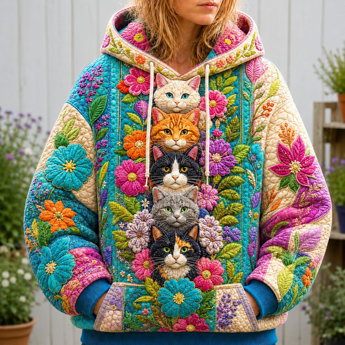 Colorful Cat Garden hoodie, all-over print