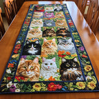 Colorful Cat Peeking Table Runner