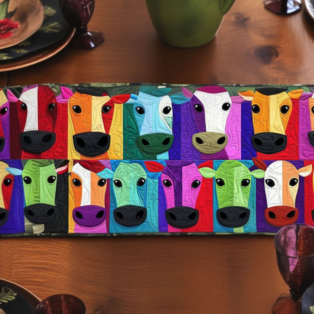 Colorful Cow Faces Table Runner
