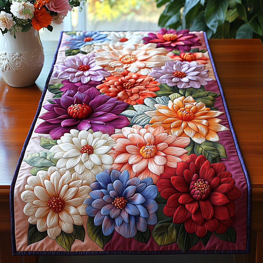 Colorful Dahlia Mix Table Runner