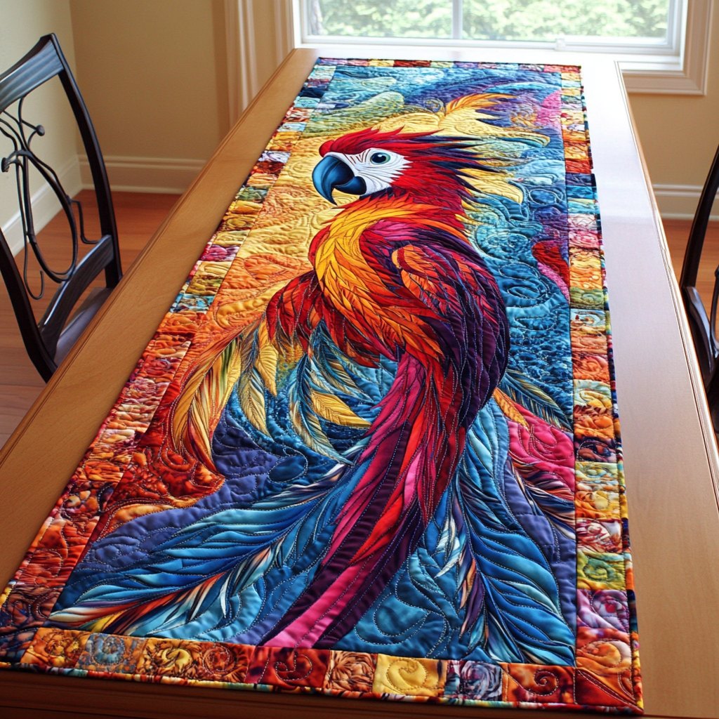 Bright Macaw with Rainbow Feathers Table Runner