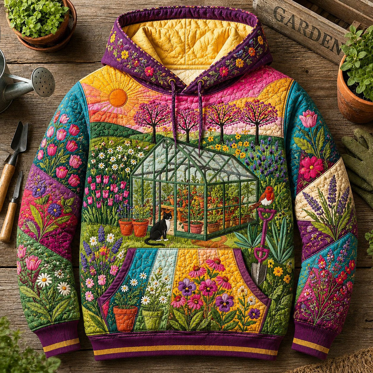 Colorful Greenhouse Garden hoodie, all-over print