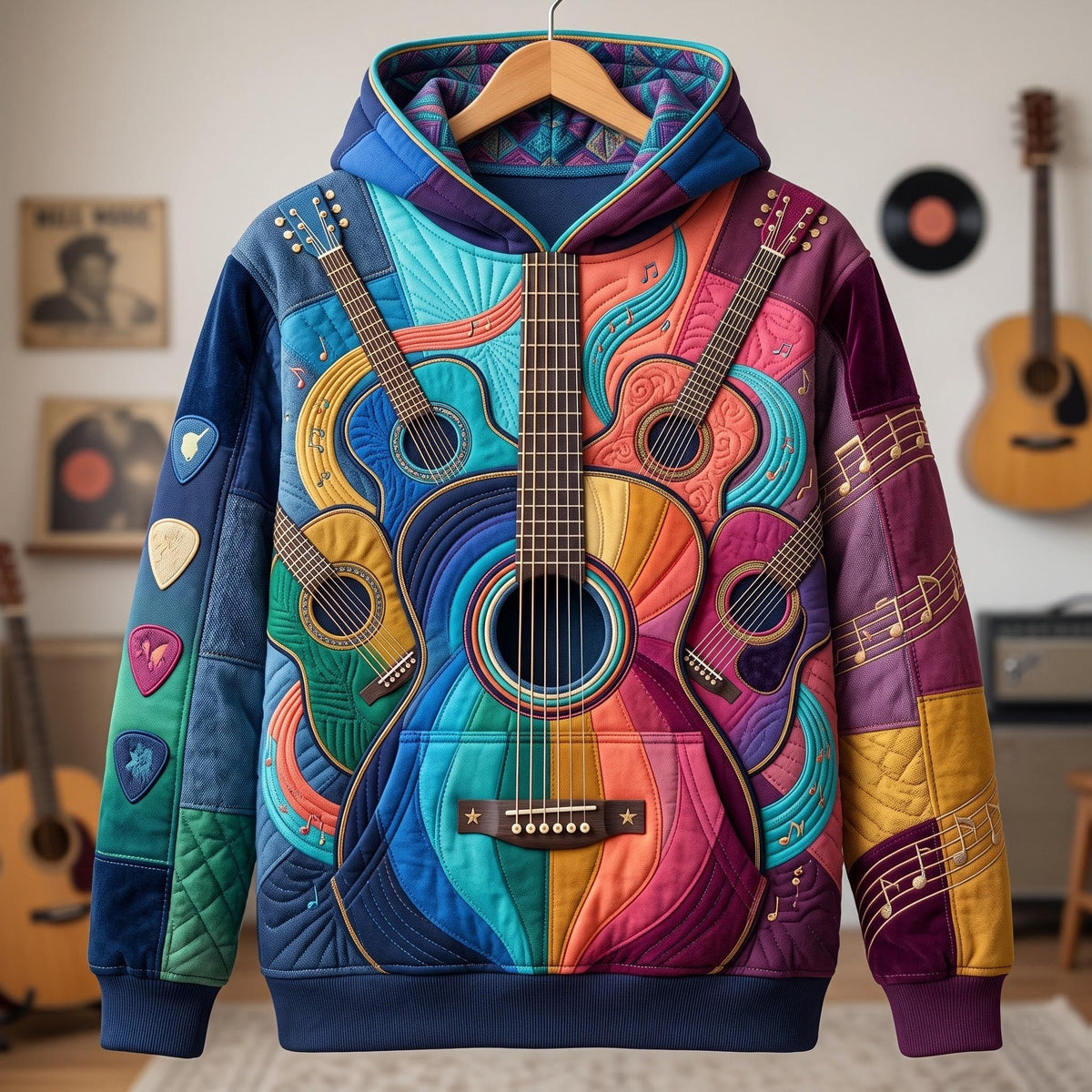 Colorful Guitar hoodie, all-over print