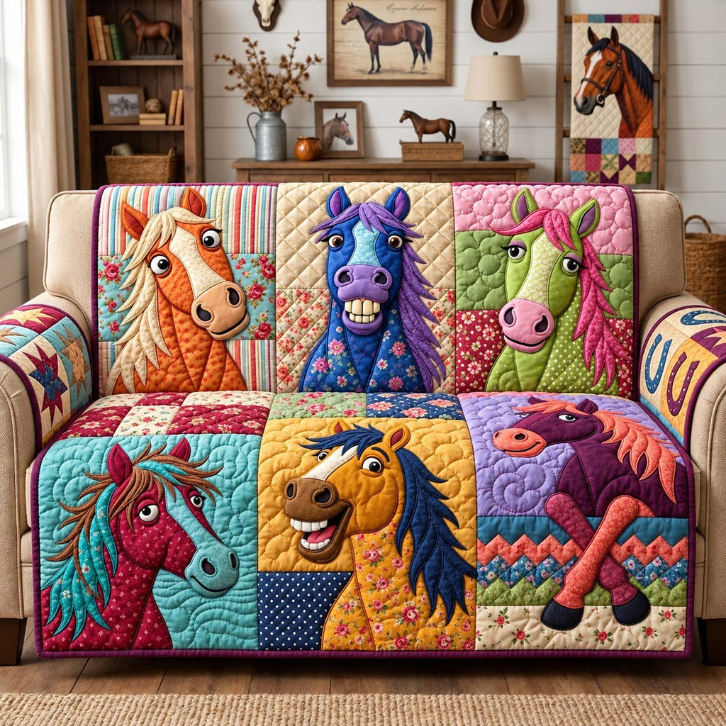 Colorful Horse Faces Sofa Cover