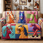 Colorful Horse Faces Sofa Cover