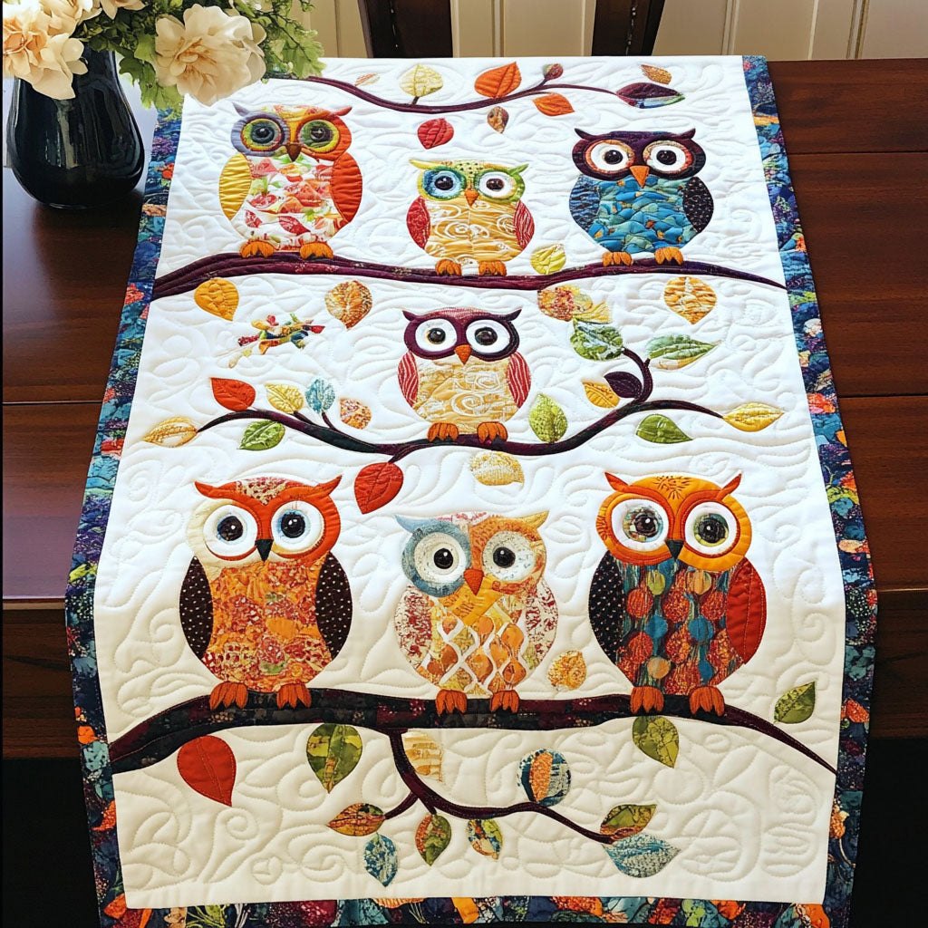 Colorful Owl Family Table Runner