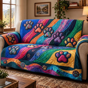 Colorful Paw Rainbow Sofa Cover - Made to Order