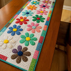 Bright Daisies on White Grid Table Runner