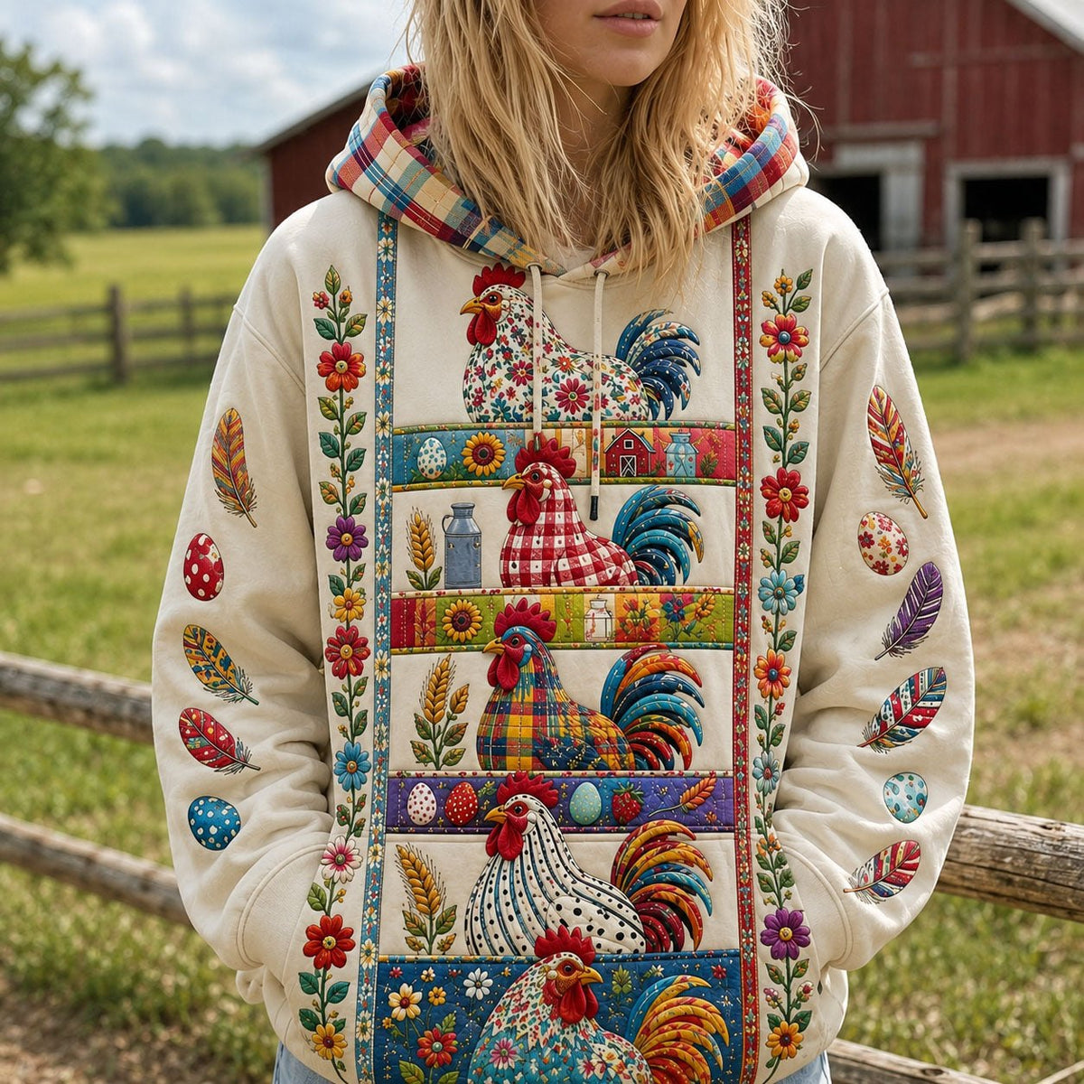 Colorful Rooster Collection hoodie, all-over print