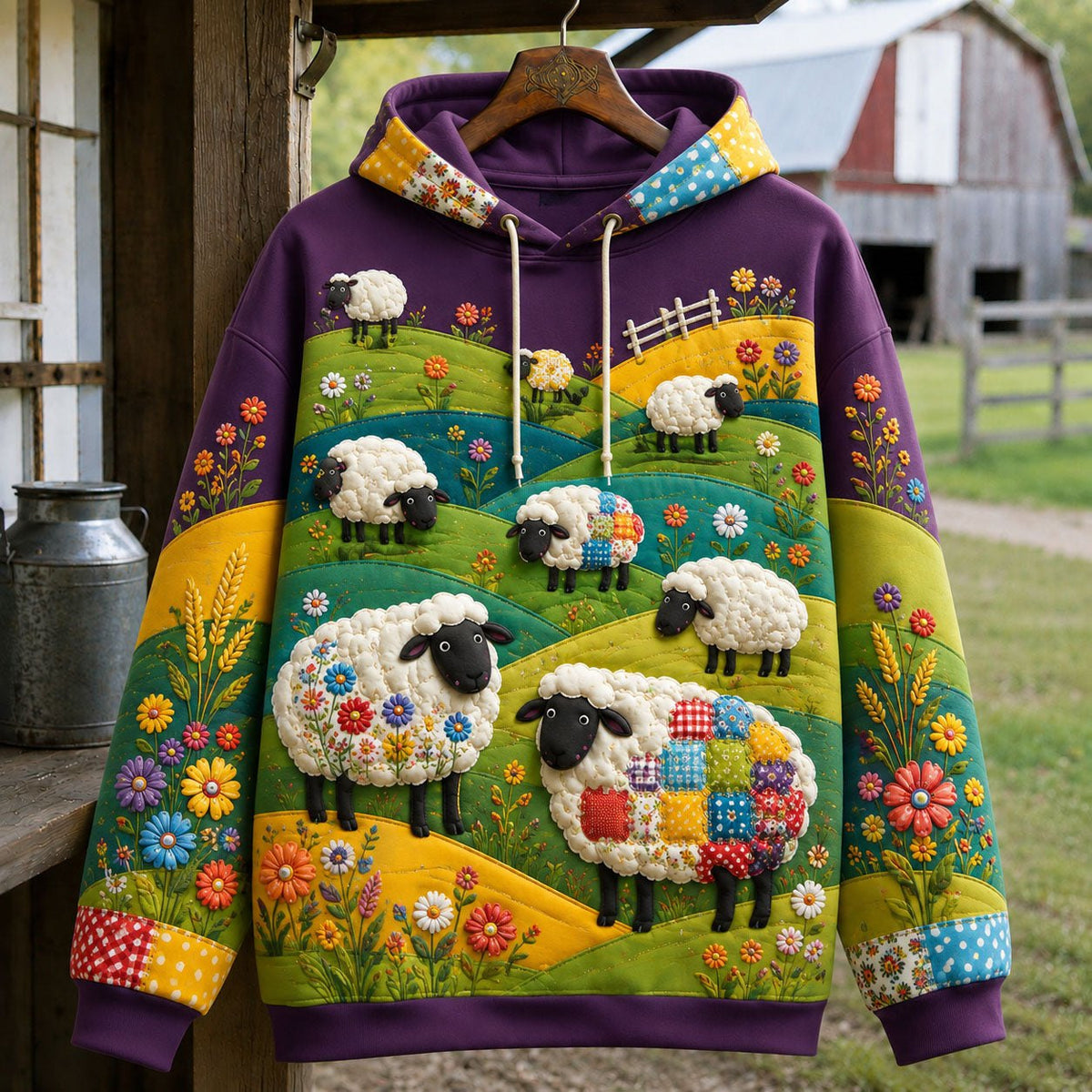 Colorful Sheep Hills hoodie, all-over print
