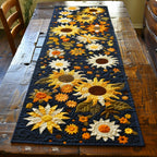 White and Yellow Sunflowers on Navy Table Runner