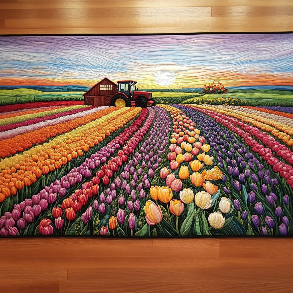 Colorful Tulip Rows Table Runner