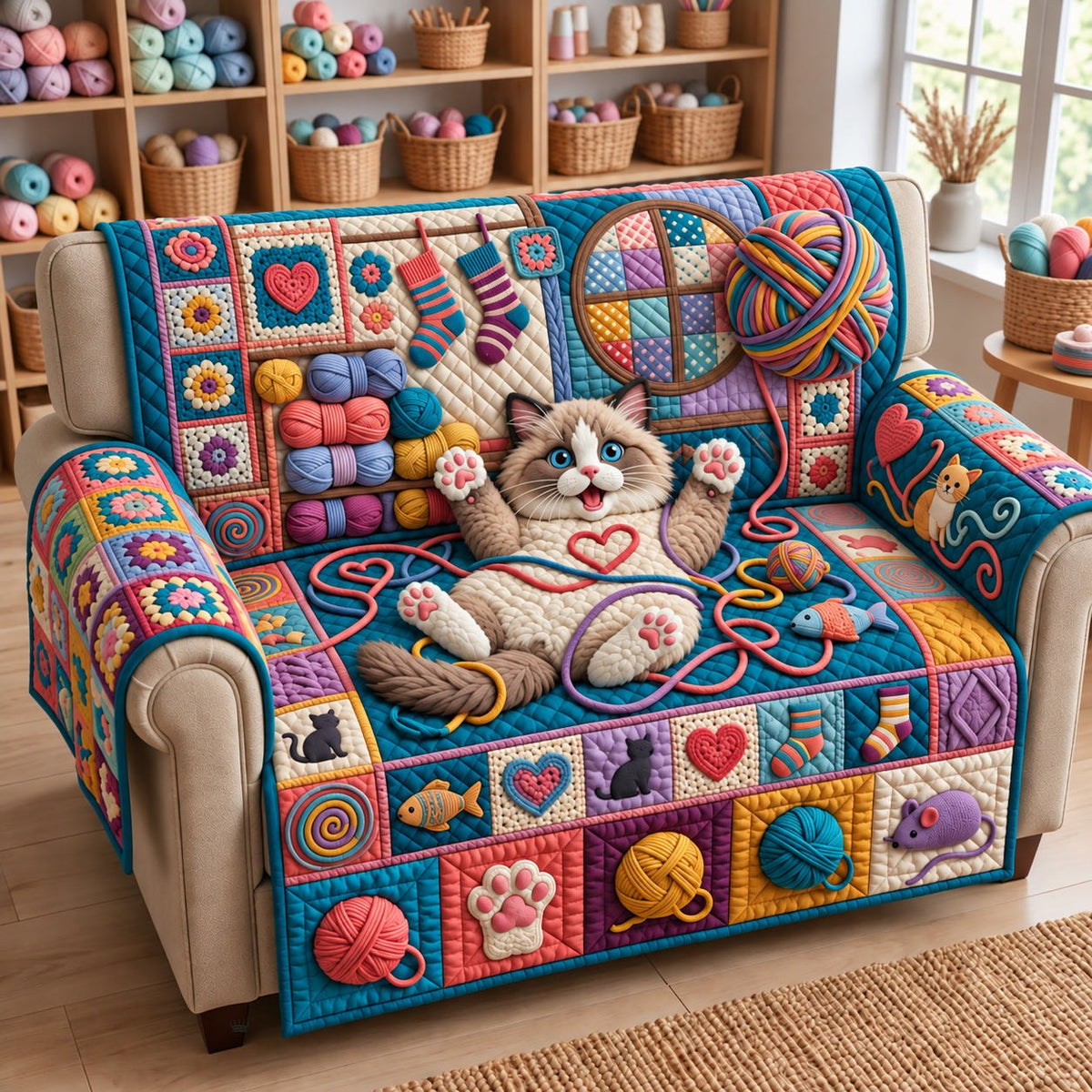 Colorful Yarn Cat Sofa Cover