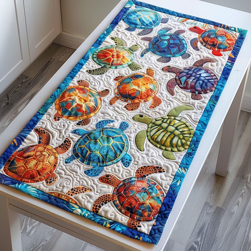 Colorful Coastal Turtle Table Runner