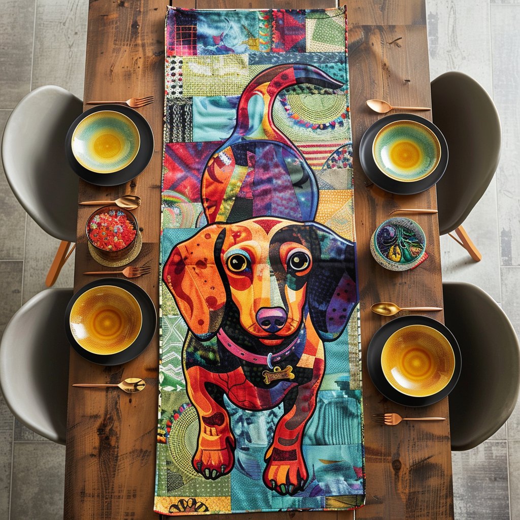 Colorful Dachshund Portrait Table Runner
