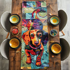Colorful Dachshund Portrait Table Runner