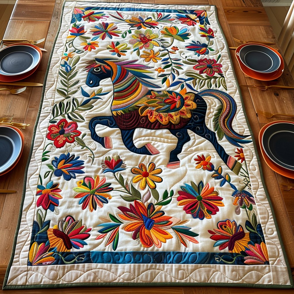 Colorful Galloping Horse Table Runner