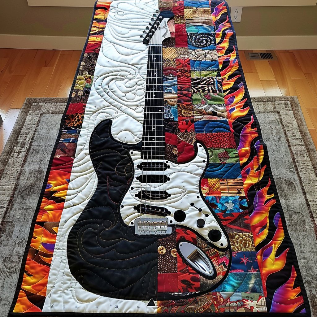 Colorful Guitar Rhythms Table Runner