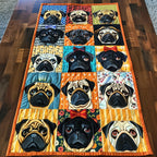 Pug Faces in Orange Blocks Table Runner