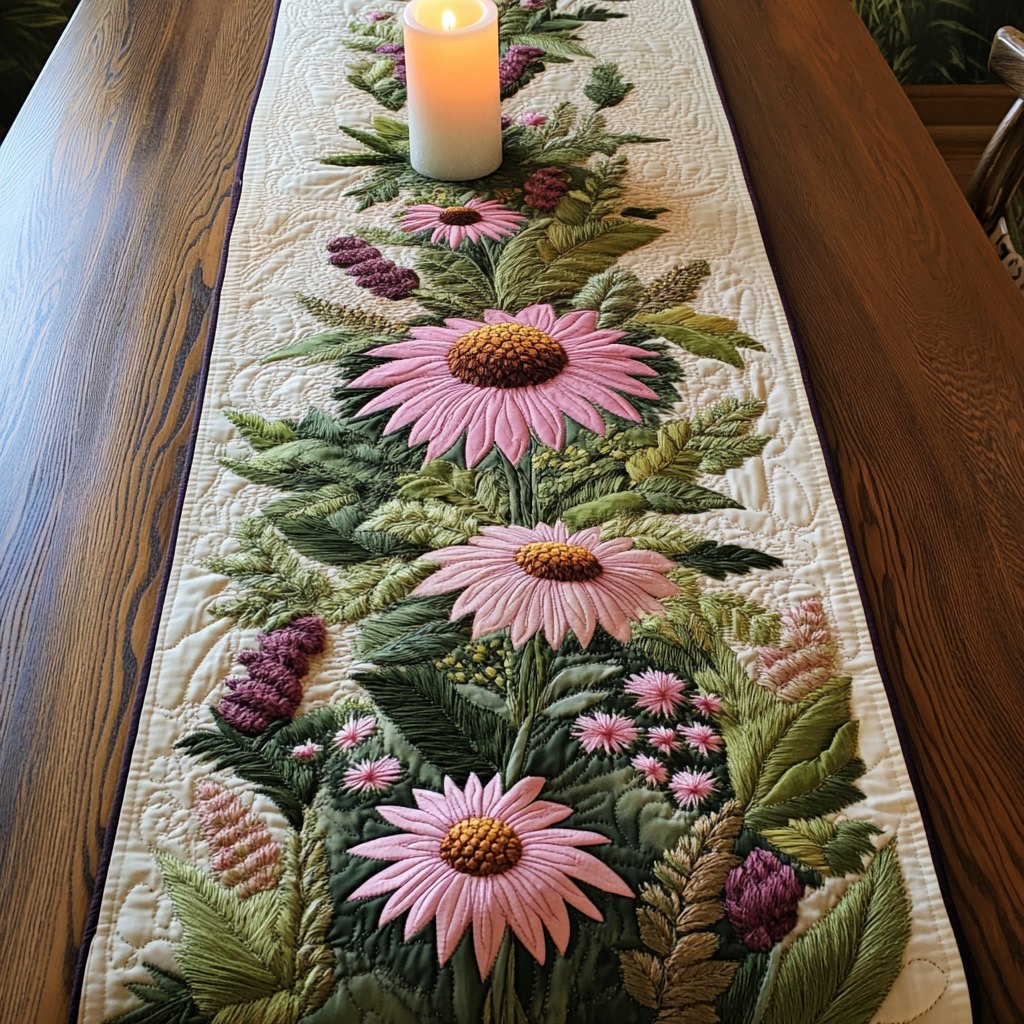 Pink Coneflowers with Lavender Spikes Table Runner