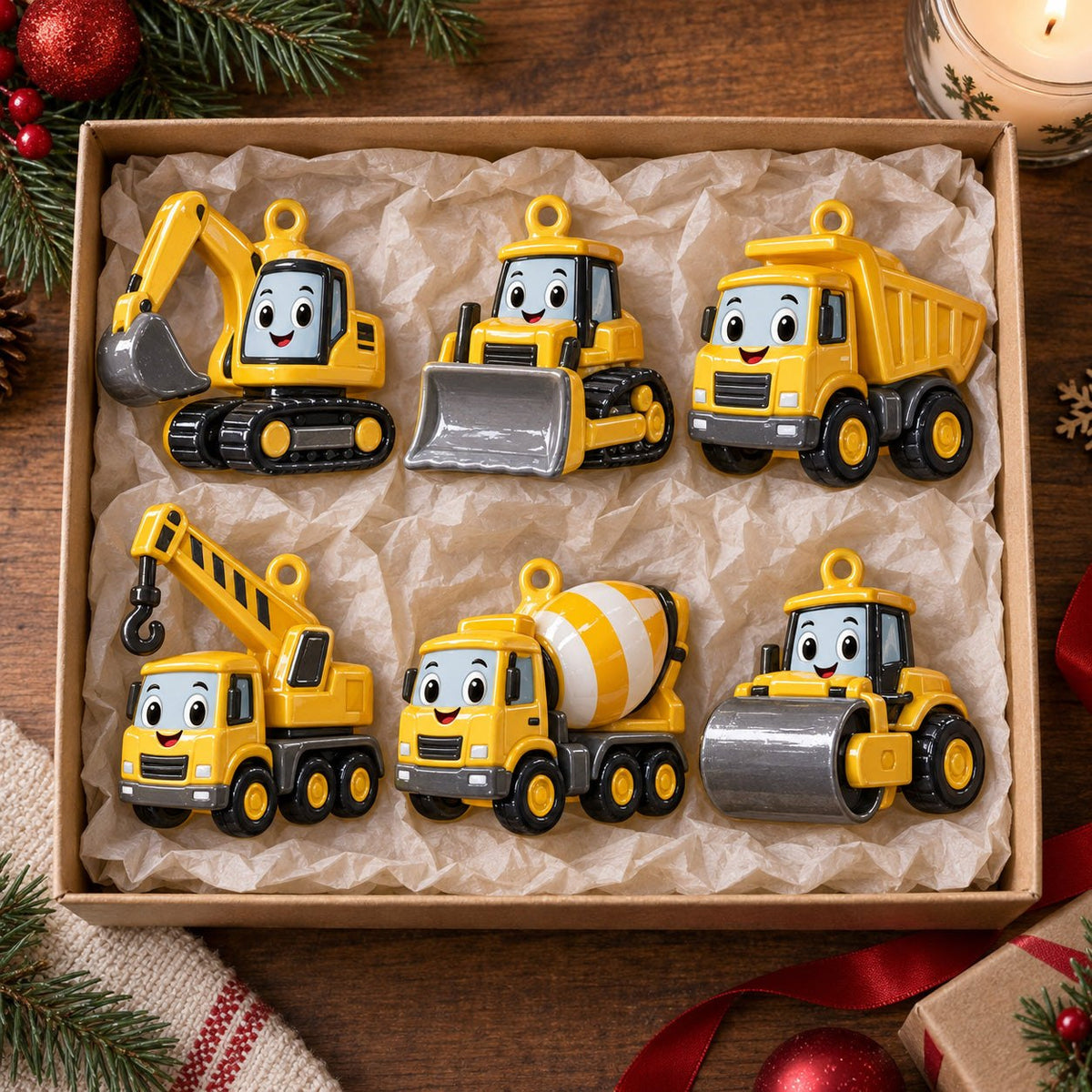 Construction Vehicles Ornament Gift Set