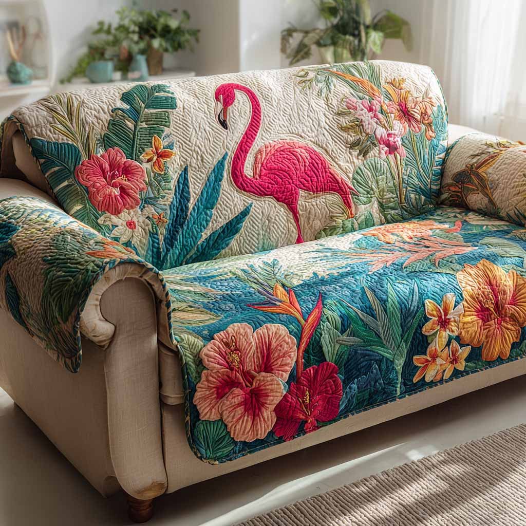Coral Garden Flamingo in the Tropical Garden Sofa Cover