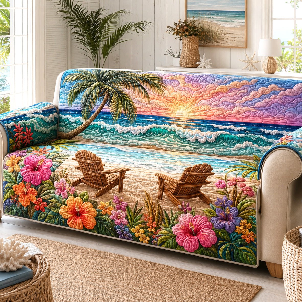 Coral Horizon Sofa Cover