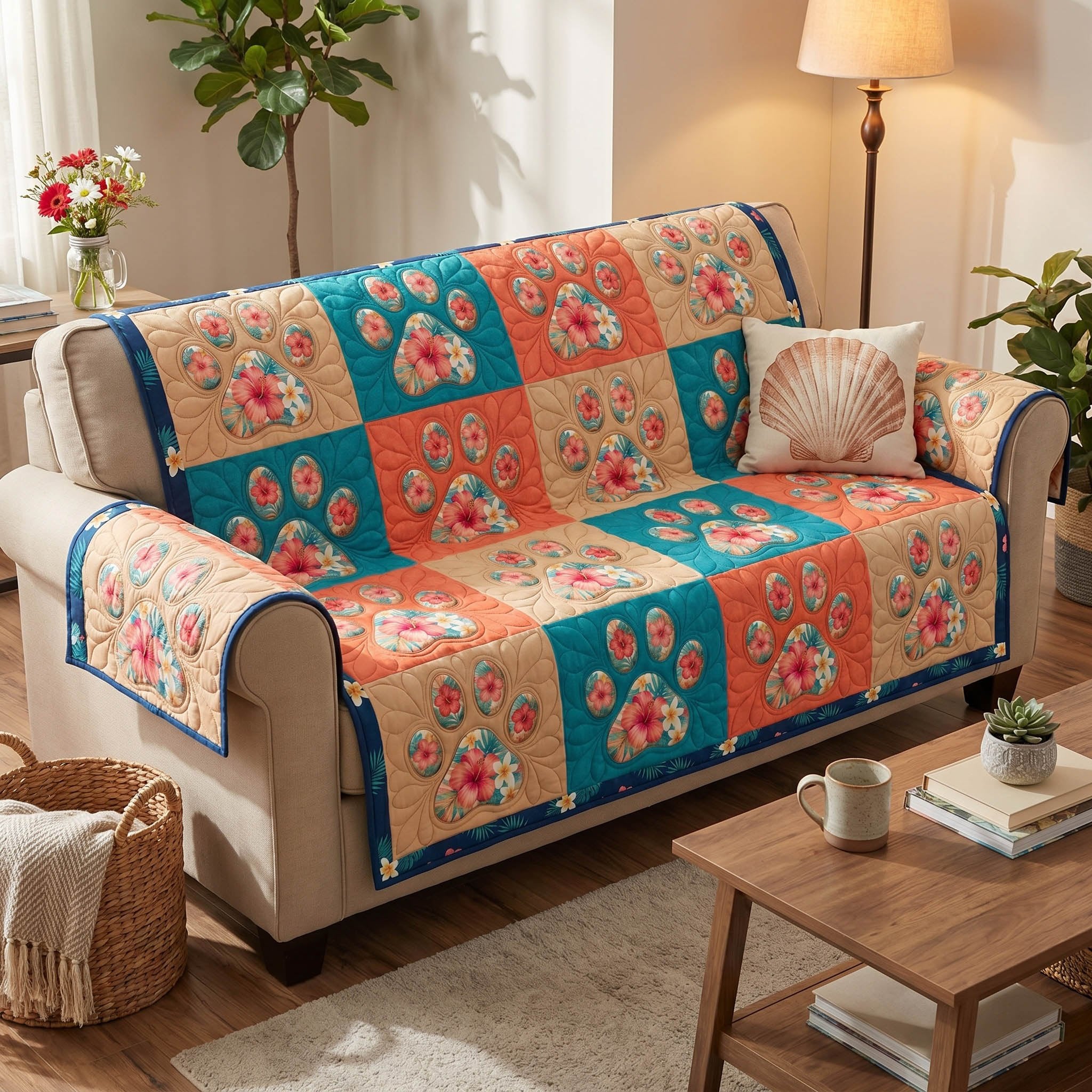 Coral Paws Sofa Cover